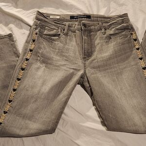 Gray Embroidered Women's Jeans